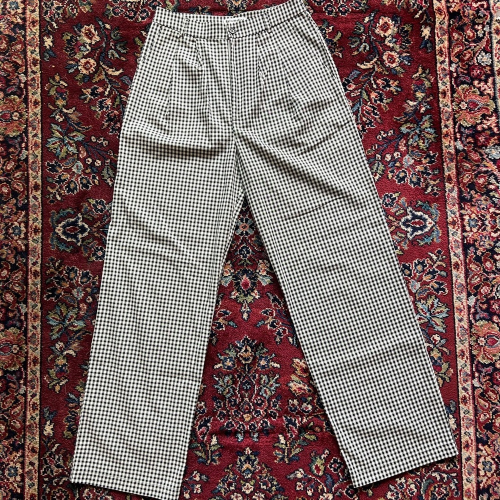 Reformation Wide Leg Pleated Linen Trouser in gingham